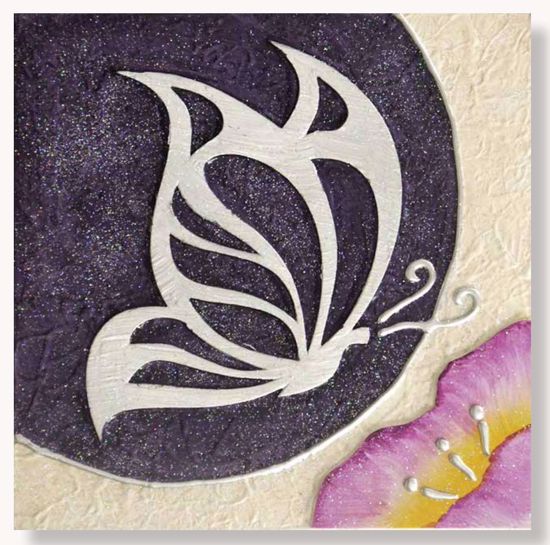 Artitalia wall art butterfly 35x35 embossed silver details on shades of purple