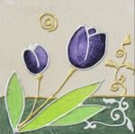 Artitalia wall art purple tulips 35x35 hand decorated with embossed silver foil details