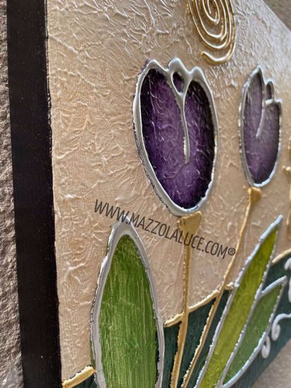 Picture of Artitalia wall art purple tulips 35x35 hand decorated with embossed silver foil details