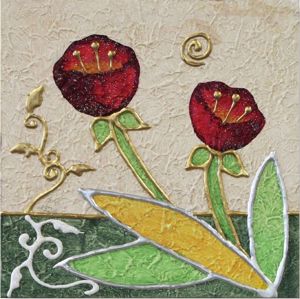 Artitalia red poppies 35x35 hand decorated with embossed details