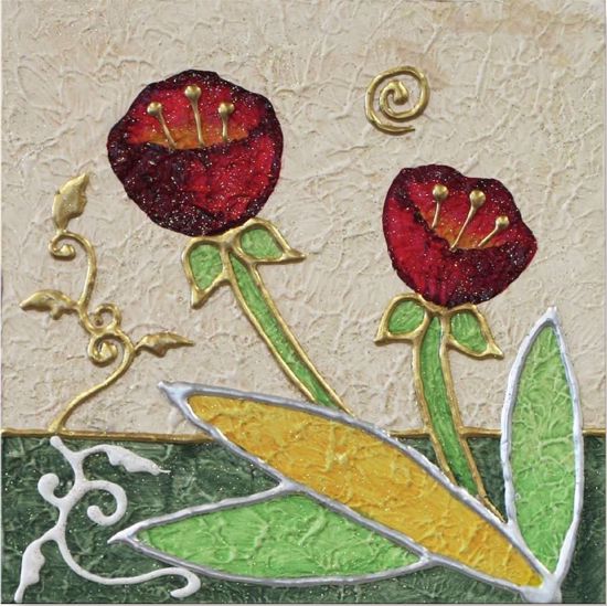 Picture of Artitalia red poppies 35x35 hand decorated with embossed details