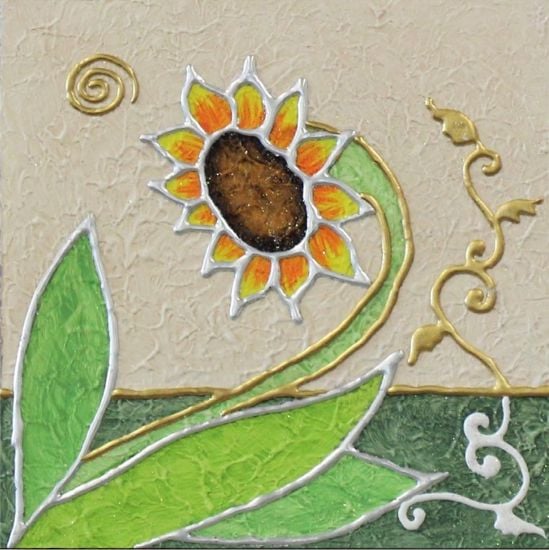 Artitalia sunflower  wall art 35x35 shades of yellow embossed hand decorated canvas