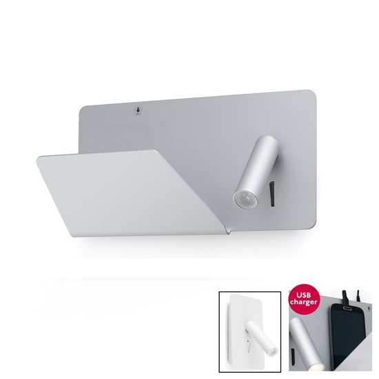 Picture of Faro suau wall bedside lamp led adjustable shelf and usb left