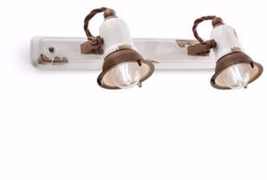 Picture of Ferroluce loft retro wall light 2 lamps white aged-effect ceramic and oxidized metal structure