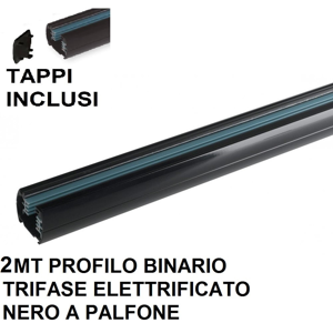 Picture of Binario plafone trifase 2mt per faretti led profilo alluminio nero