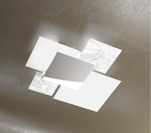 Plafoniera moderna per salotto toplight shadow vetri bianco foglia argento