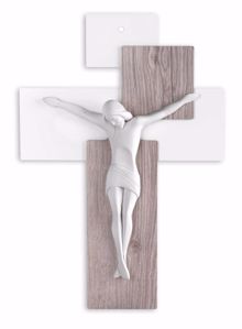 Picture of Crocifisso da parete legno rovere 17x12cm cristo bianco moderno