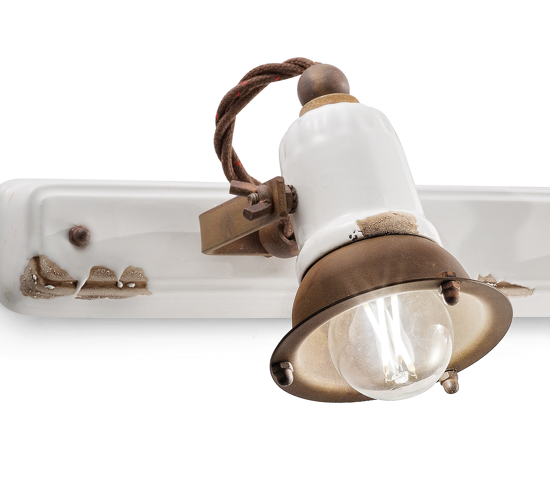 Picture of Ferroluce vintage wall light 3 light ø41 white ceramic and oxidised metal elements