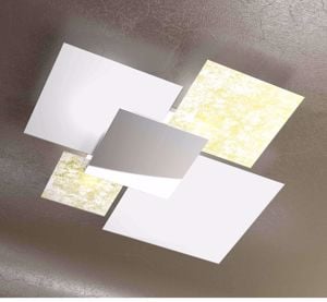 Plafoniera moderna quadrati vetri bianco oro top light shadow