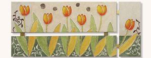 Picture of Artitalia orange tulips wall art 152x65 hand decorated with embossed silver and golden details
