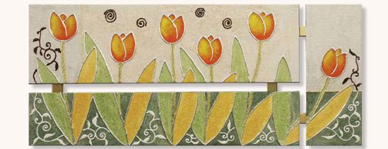 Picture of Artitalia orange tulips wall art 152x65 hand decorated with embossed silver and golden details