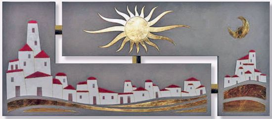 Picture of Artitalia wall art borgo mediterraneo hand-decorated with emossed gold details