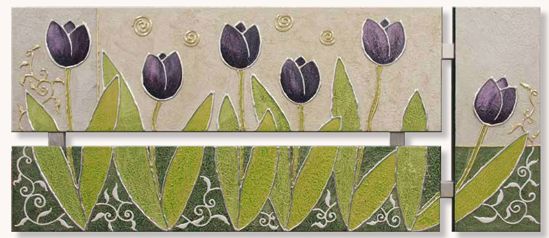 Picture of Artitalia purple tulips wall art 152x65 hand decorated silver/golden details