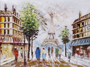 Picture of Dipinto quadro 90x120 decorato strade di parigi tour eiffel