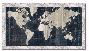 Picture of Wall artwork world map 120x90 print on canvas silver frame
