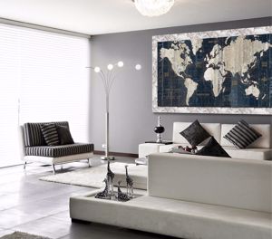 Picture of Wall artwork world map 120x90 print on canvas silver frame