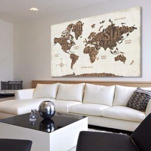 Picture of Manie wall artwork world map with writtings print on canvas 140x70