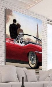 Picture of Manie wall artwork car with lovers print on canvas 140x70
