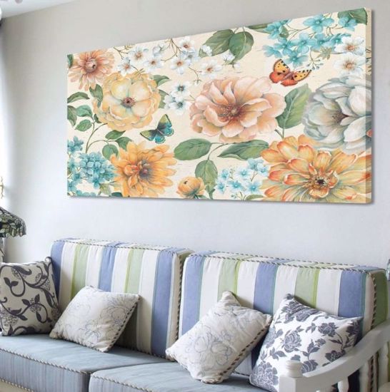 Picture of Wall artwork shabby chic flowers large canvas print 140x70