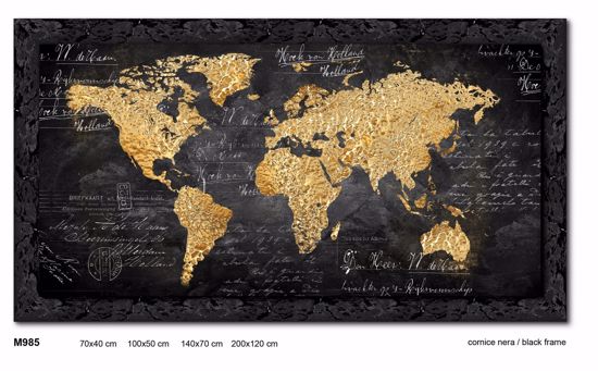 Picture of Wall artwork world map print on canvas with shiny black frame 100x50