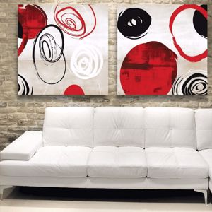 Picture of 2 abstract wall art 70x70cm faux leather print with decoration