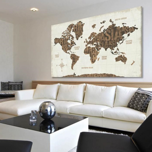 Picture of Manie artwork 100x50 world map print on faux leather