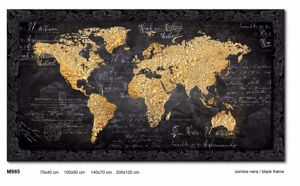 Picture of Wall artwork world map print on canvas with shiny black frame 70x40