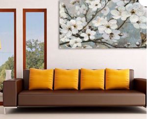 Picture of Wall artwork white flowes print on canvas 70x40 