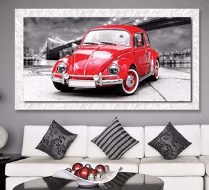 Picture of Wall artwork volkswagen beetle canvas print with white frame 100x50