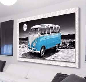 Picture of Manie wall artwork volkswagen van large canvas print white frame 40x70