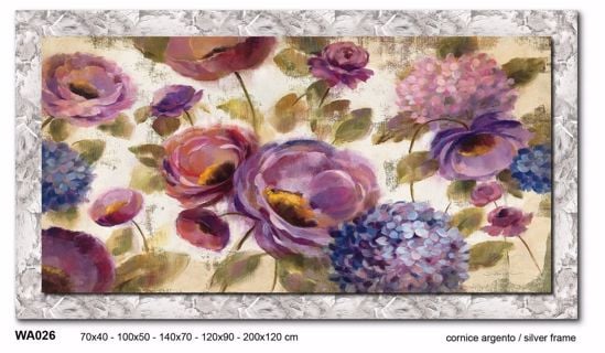 Picture of Wall art colored flowers 100x50 canvas print with frame silver leaf