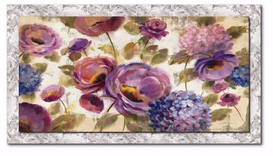 Picture of Wall art colored flowers 140x70 canvas print with frame silver leaf