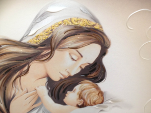 Picture of Manie contemporary art above bed mother and child on eco-leather with glitter and rhinestones 70x40