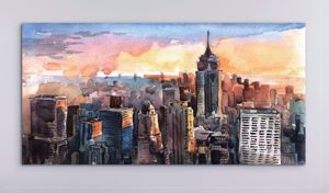 Picture of Quadro skyline astratto moderno 140x70 stampa su ecopelle con decoro pittorico