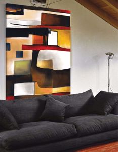 Picture of Modern wall art 140x70 print on faux-leather warm colours with pictorial decoration