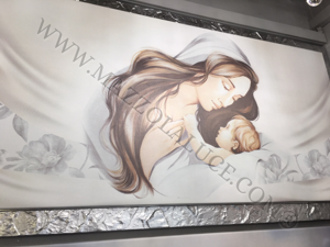 Picture of Capezzale 152x82 maternita nascita stampa su ecopelle cornice legno foglia argento