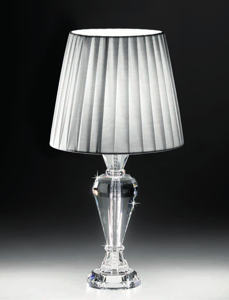 Picture of Lampada da tavolo in puro cristallo trasparente paralume bianco-avorio