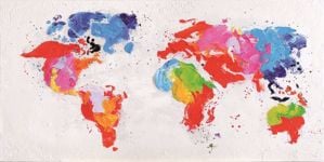 Picture of Quadro planisfero dipinto mappa del mondo 120x60 promozione ultimo pezzo