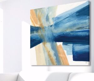 Picture of Manie modern wall artwork abstract on canvas 120x120 blue and white