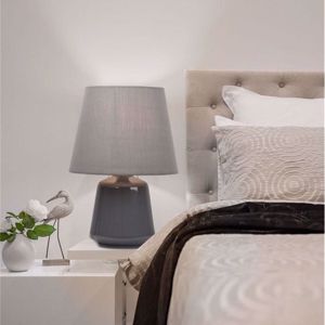 Picture of Lampada da comodino metallo bianco moderna paralume tessuto per camera da letto