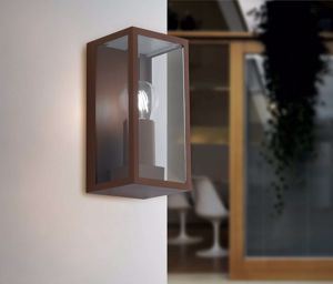 Picture of wall lamp brown corten metal and clear glass ip44 rectangular shape