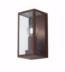 Picture of wall lamp brown corten metal and clear glass ip44 rectangular shape