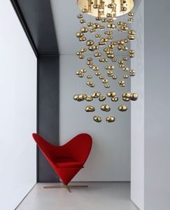Picture of Plafoniera lusso cascata sfere vetro oro lucido per soffitti alti