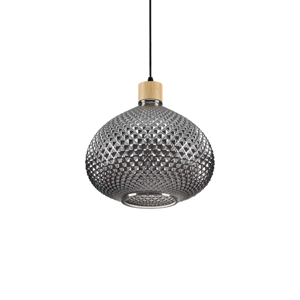 Ideal lux  bergen-3 sp1 lampada a sospensione boccia vetro decorato grigio fumo