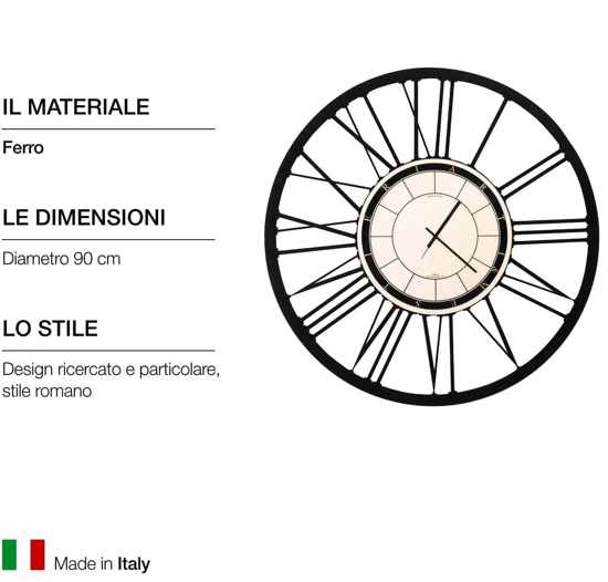 Picture of Arti e mestieri big wall clock ø90 black roman numerals 