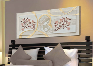 Artitalia contemporary art above bed mother and child 155x65 glitter gold leaf
