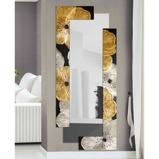 Pintdecor petunia oro scomposta wall mirror vertical/horizontal hanging hand-decorated with embossed resin details