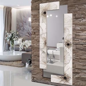 Pintdecor petunia scomposta wall mirror horizontal/vertical hanging hand-decorated with embossed resin ivory coloured