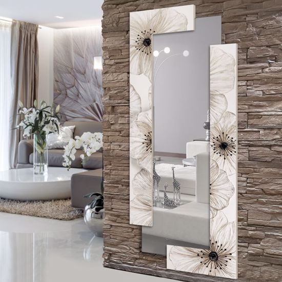 Picture of Pintdecor petunia scomposta wall mirror horizontal/vertical hanging hand-decorated with embossed resin ivory coloured
