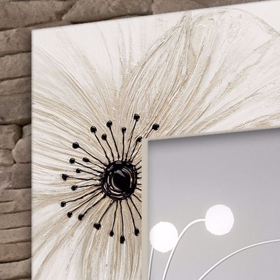 Pintdecor petunia scomposta wall mirror horizontal/vertical hanging hand-decorated with embossed resin ivory coloured